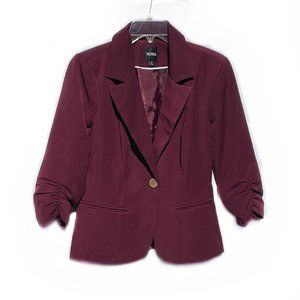 Xoxo Juniors' Ruched-Sleeve Blazer -Maroon/Burgundy -M